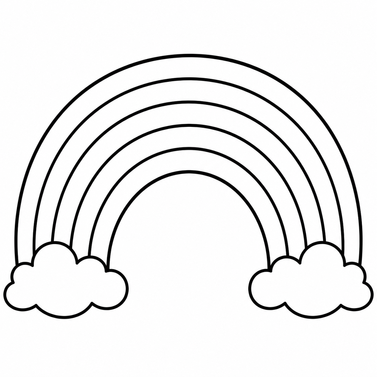 Simple rainbow arc coloring page for toddlers — free printable rainbow coloring page with bold outlines.